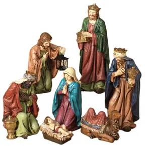 विंटेज Creche Chalkware आंकड़ा जन्म सेट दृश्य क्रिसमस यीशु धार्मिक मूर्ति घर सजावट कस्टम इनडोर सजावट