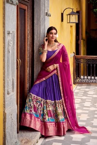 Nouveau lancement en ligne pour femmes poly chanderi avec kalamkari imprimé avec zari tissage travail style sud lehenga choli - Product Image 5