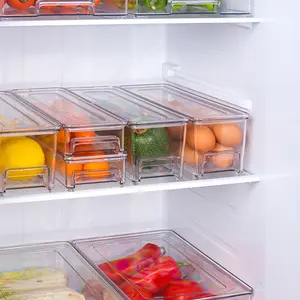 Transparent Plastic Stackable Clear Fridge Food Storage Refrigerator Organizer Bin Drawer Box With Lid