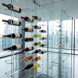 Estante para <span class=keywords><strong>Vino</strong></span> de Vidrio con Sistema de Cables Flotantes, Altura Ajustable, Acero Inoxidable, de Piso a Techo, Precio de Fábrica - Product Image 2