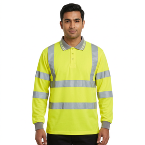 Polo jaune haute visibilité à manches longues en polyester, vêtements de travail réfléchissants, vêtements de sécurité pour hommes - Product Image 1