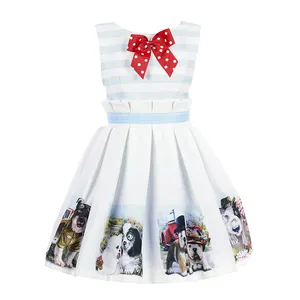 卸売ファッション水玉赤い弓の装飾ノースリーブ女の子ストライプドレス