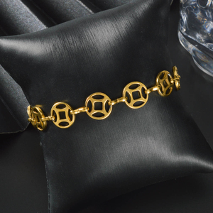 Pulsera de Lujo Ligero con Eslabones de Moneda China Chapada en Oro de 18K, de Acero Inoxidable, Impermeable, Regalo de la Suerte para Mujer - Product Image 3