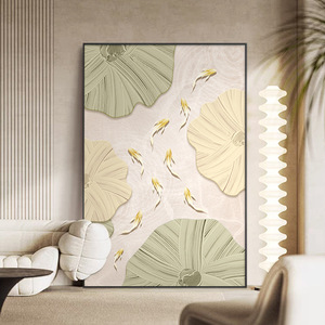 Art mural moderne texturé avec poisson koi et feuille de lotus, effet 3D, <span class=keywords><strong>peinture</strong></span> sur toile, décoration Feng Shui pour salon et <span class=keywords><strong>chambre</strong></span> à coucher - Product Image 2