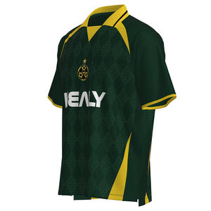 Camiseta Deportiva HEALY para Hombre, Cuello en V, Manga Corta, Diseño Americano de Fútbol con Contraste Verde Oscuro y Amarillo, Estampado Geométrico en Relieve - Product Image 2