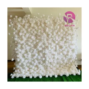 8*8ft Pure White Flower Wall Rose Wall Fabric Cloth Flower Wall Flower Backdrop for Wedding Party Proposal Events