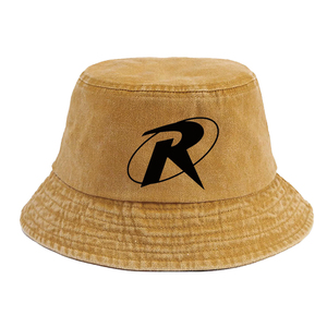 Chapeau Bob en Coton Délavé Vintage Personnalisé avec Logo R Noir Imprimé, Large Bord, Protection Solaire Extérieure, Casquette de Pêcheur, Plusieurs Couleurs Délavées - Product Image 4