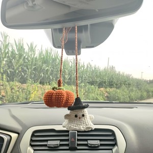 Crochet xe gương treo phụ kiện Halloween bí ngô và ma Phụ Kiện Xe Hơi handmade đan phụ kiện gương chiếu hậu - Product Image 3