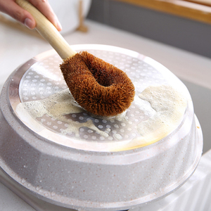 Cepillo de limpieza de palma de coco natural con mango largo, cepillo quitamanchas no grasoso, cepillo para lavar platos, cepillo para limpiar ollas y cuencos - Product Image 1