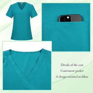 Female Hospital <b>Scrub</b> Suit Set V-Neck Short Sleeve Knitted Moisture Wicking Split Uniform For Nurses Workwear S XXL - Product Image 3