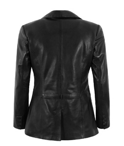Blazer de Mujer Personalizado 100% Cuero Nappa Negro Genuino, Corte Entallado, Marca Privada OEM/ODM, Estilo Moderno y Lujoso - Product Image 4