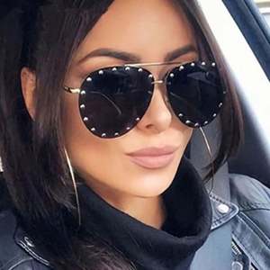 Gafas de Sol Ovaladas de Lujo con Logotipo Personalizado, Diseño Degradado y Remaches, Protección UV400, Metálicas, para Mujer, Novedad 2021 - Product Image 1