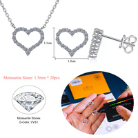 Ensemble de bijoux en argent sterling 925 avec pendentif cœur et boucles d'oreilles en moissanite couleur D VVS1, hypoallergénique, passe le test du diamant