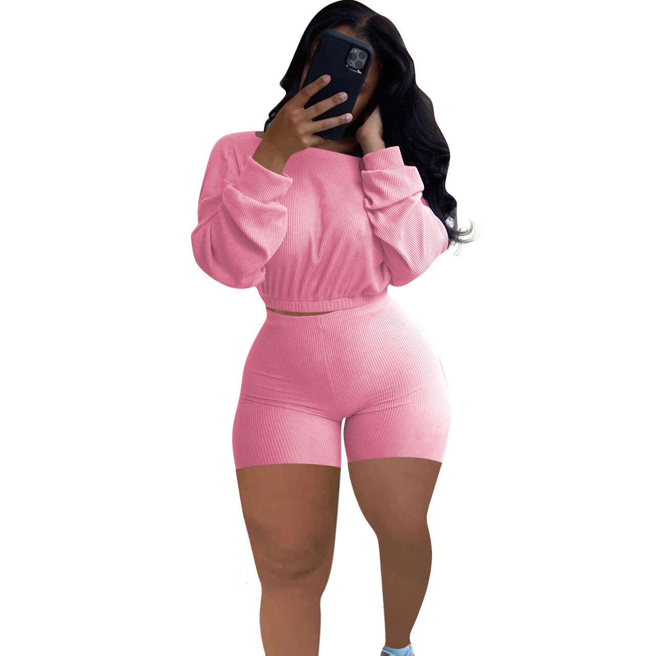 Good Quality Stretchy Solid Knitting Two Pieces Shorts Set Casual 2 Piece Women Outfit Plus Size Womens 2 Piece Outfit · image 4