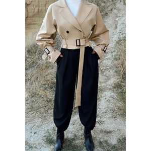 Veste en cuir crème à double boutonnage avec doublure en lin matelassée réversible – Manteau court en polyester pour l'automne, le printemps et l'hiver - Product Image 5