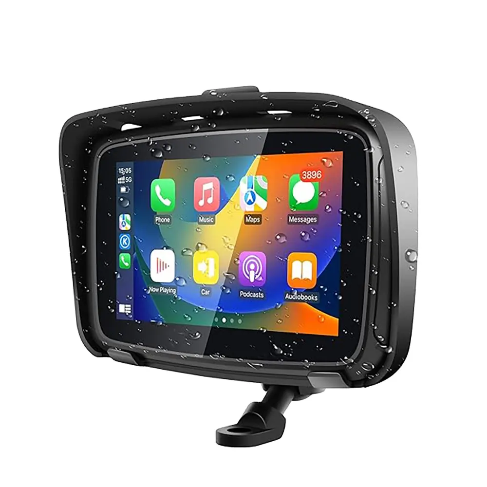 SUNWAYI Pantalla de 5 pulgadas Carplay Android Auto Estéreo Impermeable BT Pantalla Motocicleta Al Aire Libre Navegación GPS