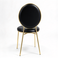 Chaise ronde rembourrée noire avec cadre en acier inoxydable doré, chaise de banquet pour cérémonie de mariage et restauration