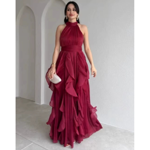 Gaun Panjang Wanita Musim Semi 2026 Vintage Elegan Berkerut Tanpa Lengan dengan Pinggang Terikat Model Terbaru - Product Image 1