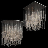 Lustre rectangulaire de luxe en cristal effet goutte de pluie, plafonnier LED moderne, finition chromée, construction en acier inoxydable, idéal pour villa haut de gamme