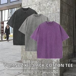 VBMNBZX Paquete de 3 camisetas de manga corta unisex de algodón grueso y transpirable con cuello redondo y ajuste holgado (negro+gris+) - Product Image 2
