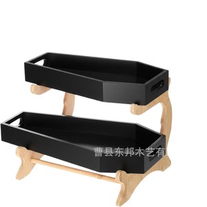 Wooden Desktop <b>Storage</b> <b>Tray</b> Double Layer Rectangle Varnished Multipurpose Organizer For Bathroom Toiletries - Product Image 5