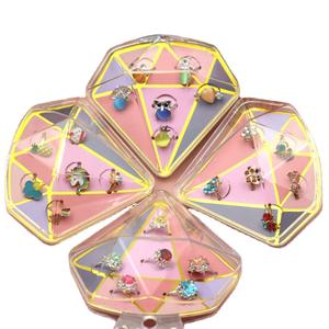 6 pièces/ensemble enfants <span class=keywords><strong>licorne</strong></span> strass fruits anneaux pour filles réglable enfants bague boîte bijoux cadeau - Product Image 2