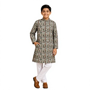 <b>Boys</b> <b>Kurta</b> Pajama Set Linen Digital Print Mandala Olive Rust Ethnic Festive Wear Kids Indian Clothing 0-14 Years Wholesale - Product Image 2