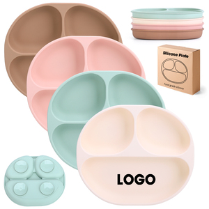 Assiettes pour bébé ovales modernes en silicone sans BPA, antidérapantes, pour enfants, 3 compartiments, assiette divisée, bol à nourriture, ventouses, boîte - Product Image 1