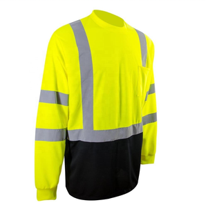 T-shirts de travail réfléchissants à manches longues en coton pour hommes, avec capuche et col polo boutonné, <span class=keywords><strong>haute</strong></span> <span class=keywords><strong>visibilité</strong></span>, imperméables, EN ISO 20471 ANSI Classe 3 - Product Image 3