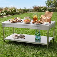 Table de travail en acier inoxydable pour usage commercial, double niveau, plan de travail de préparation de cuisine avec étagère inférieure