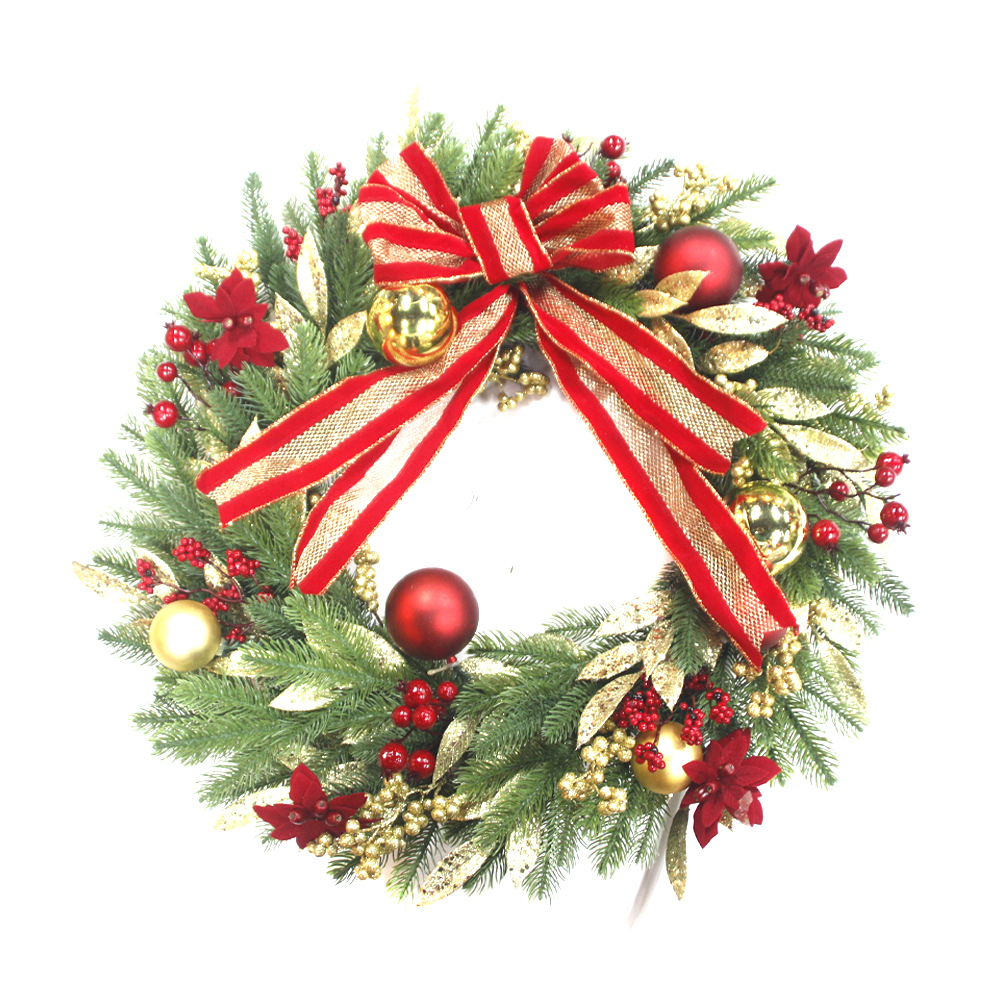 OEM custom design outdoor decoration PVC Christmas wreath artificial decoration with pin and berries
