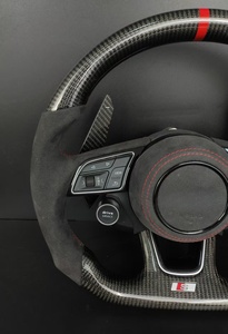 พวงมาลัยคาร์บอนไฟเบอร์หุ้มอัลคันทาร่าพร้อมแป้นเปลี่ยนเกียร์สำหรับ <span class=keywords><strong>Audi</strong></span> A3 A4 A5 <span class=keywords><strong>A6</strong></span> Q3 Q5 Q7 TT, พวงมาลัยแบบกำหนดเองลายแถบสีแดง - Product Image 5