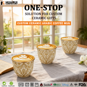 Ensemble de tasses à café en céramique de style arabe du Moyen-Orient au design de luxe personnalisé tasse <span class=keywords><strong>Kawa</strong></span> en porcelaine blanche et dorée tasses Qahwa - Product Image 3
