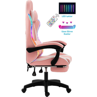 Chaise de bureau pivotante LED RGB mignonne et élégante rose et blanche, chaise de gaming RVB pour femmes, chaise de jeu rose ravissante avec lumières