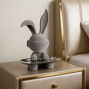 Bunny Key <b>Storage</b> <b>Tray</b> Red Flocked Synthetic Resin Contemporary Design Living Room Desktop Decoration - Product Image 4