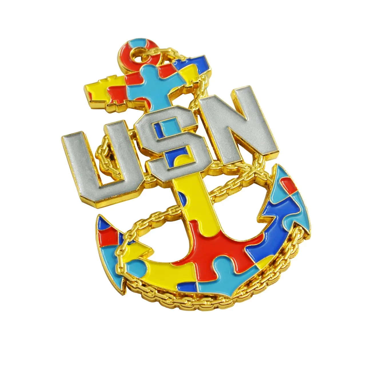 Emblema de Metal para coche USN, accesorio personalizado, profesional, barato, chapado en oro, azul marino
