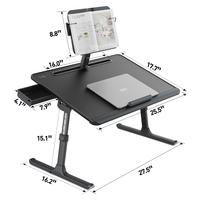 Plateau de lit pliable pour ordinateur portable avec support de livre réglable, table d'étude extra-large avec pieds à patins, facile à pousser
