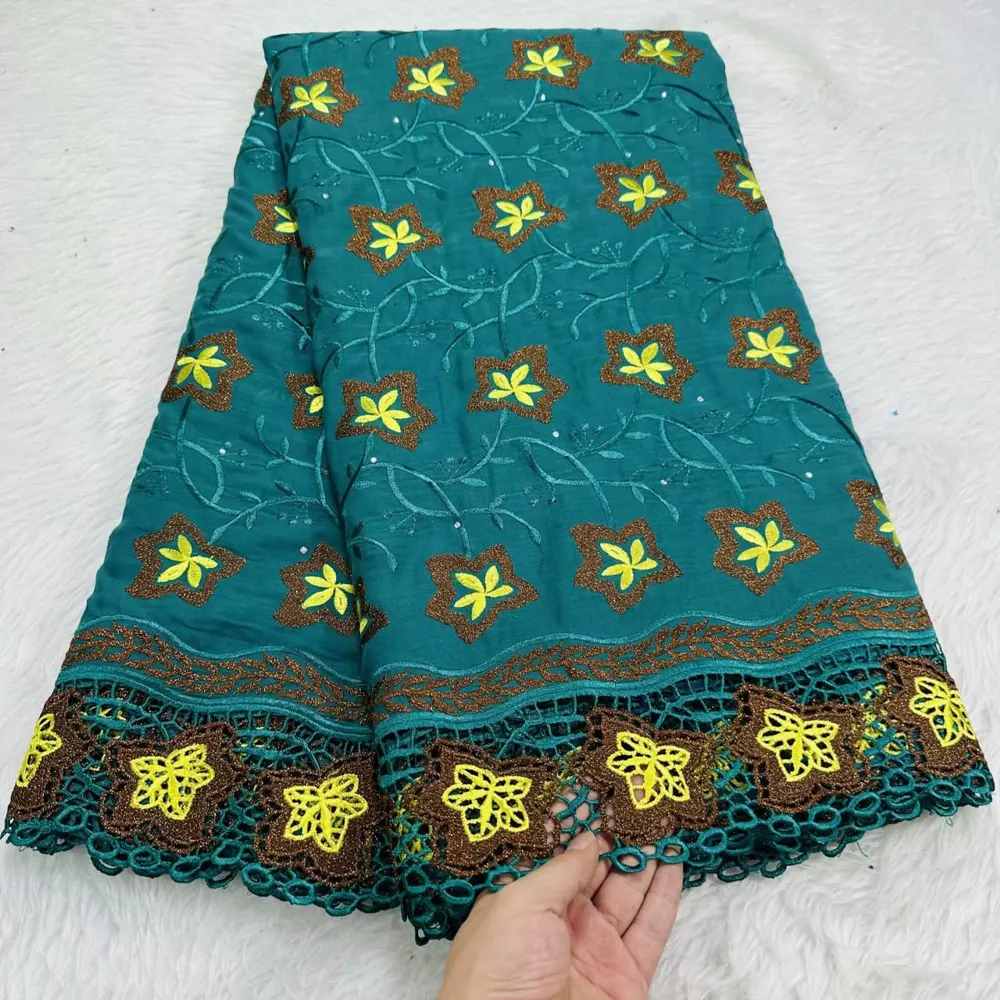 HFX Africa Lafaya 100% cotton lace fabric with stone 2023 high quality Swiss yarn lace sewn women's garments in Switzerland
