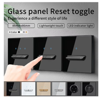 Interruptor de Pared de Lujo SIXWGH Tipo 86 16A250V con Panel de Vidrio Templado, Tipo Piano, Botón de Reinicio con Indicador LED para Luz
