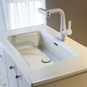 New French-Style Cream Stainless Steel and Ceramic Integrated Basin <b>Smart</b> <b>Mirror</b> Wall-Mounted Bathroom Vanity - Product Image 5