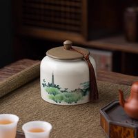 Boîte à thé ronde en céramique de style vintage, grande taille, couvercle hermétique anti-humidité, rangement pour thé noir/vert Longjing Pu'er