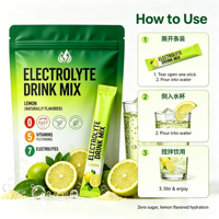 Pack d'hydratation électrolytique à marque privée, saveur citron, poudre de boisson énergétique électrolytique faible en calories à base de stévia, personnalisation OEM disponible