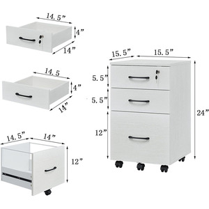 Gỗ 3-ngăn Kéo Khóa Tủ hồ sơ thiết kế hiện đại dễ dàng lắp ráp văn phòng nhà lưu trữ cho thư/A4 Kích thước thương mại sử dụng Trắng - Product Image 3