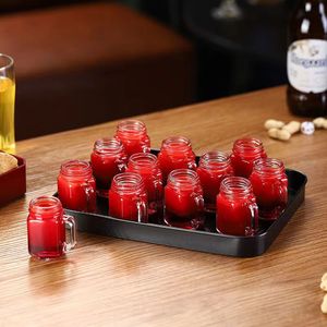 Vide 35ml Portable Jus Vin Bière <span class=keywords><strong>Vodka</strong></span> Coffeeg Verre Bouteille D'alcool Mini Mason Jar <span class=keywords><strong>Avec</strong></span> Poignée et Couvercle À Vis - Product Image 2