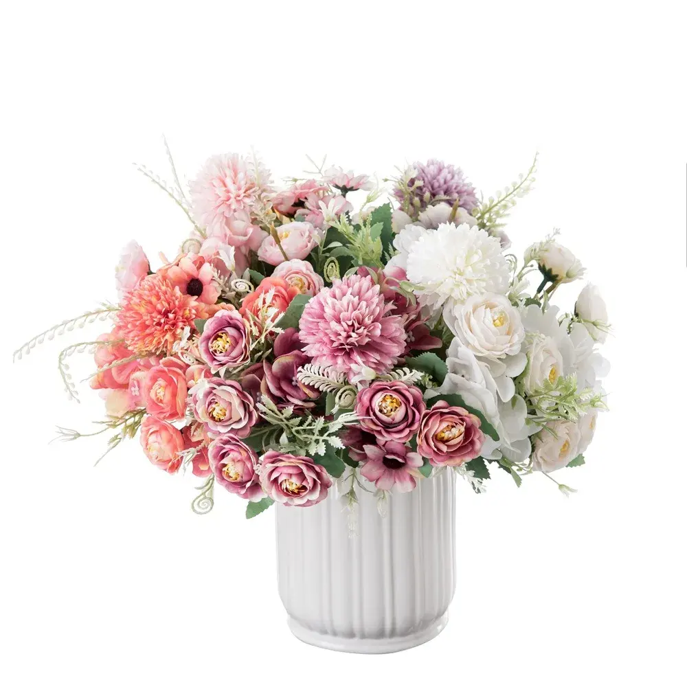 Bouquet di fiori artificiali rosa tarassaco bouquet