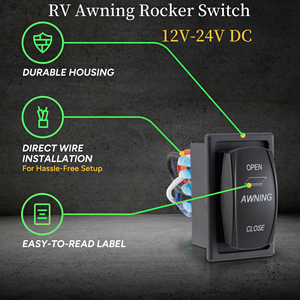 Interruptor basculante para <span class=keywords><strong>toldo</strong></span> de RV con soporte de carcasa, 3 posiciones (ENCENDIDO)-APAGADO-(ENCENDIDO), interruptor momentáneo para autocaravana, 12V/24V, interruptor de palanca de 8 pines - Product Image 5