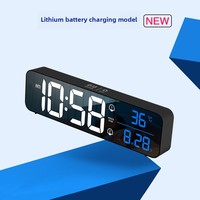 Réveil numérique électronique moderne à LED rechargeable par USB avec thermomètre, grand écran et calendrier perpétuel pour bureau et hôtel