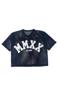Women's Black <b>Mesh</b> <b>Crop</b> <b>Top</b> MMXX Logo Streetwear Short Sleeve Crew Neck Breathable T-Shirt Spring Summer - Product Image 2