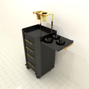 Wall Mount LED Light Barber Mirror Station with Matching Rolling 5-<b>Drawer</b> Hair Salon Tool Trolley Set - Product Image 2