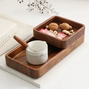 กล่องผลไม้ไม้วอลนัททรงสี่เหลี่ยม ถาดใส่ผลไม้อบแห้ง ชามลายดอกพลัม แบบซ้อนได้ ดีไซน์ทันสมัยเรียบง่าย สำหรับใช้ในบ้าน - Product Image 4